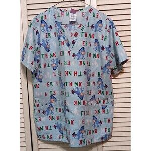 Disney Scrub Top Eeyore V-Neck Medical Nurse Women's Think Merry Medium 8/10